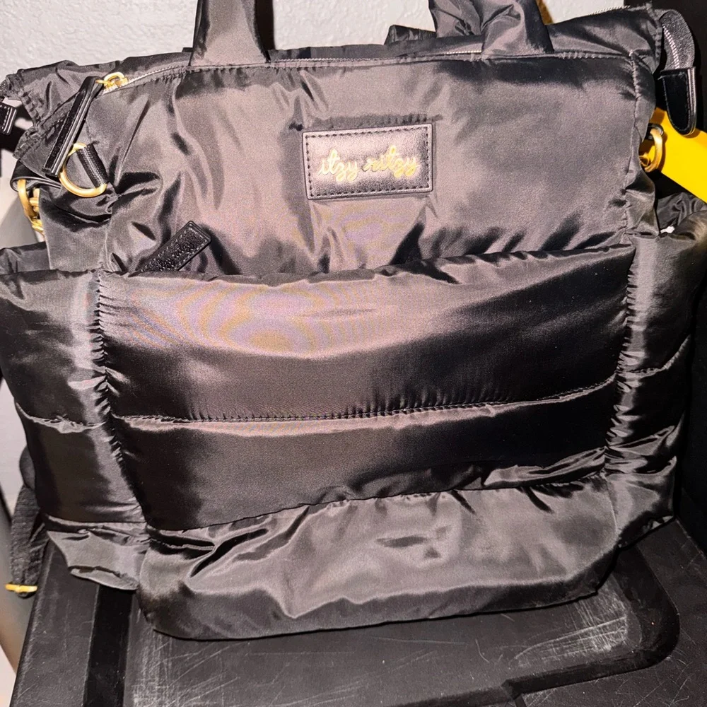 Itzy Ritzy Black Quilted Bag with Gold Accents